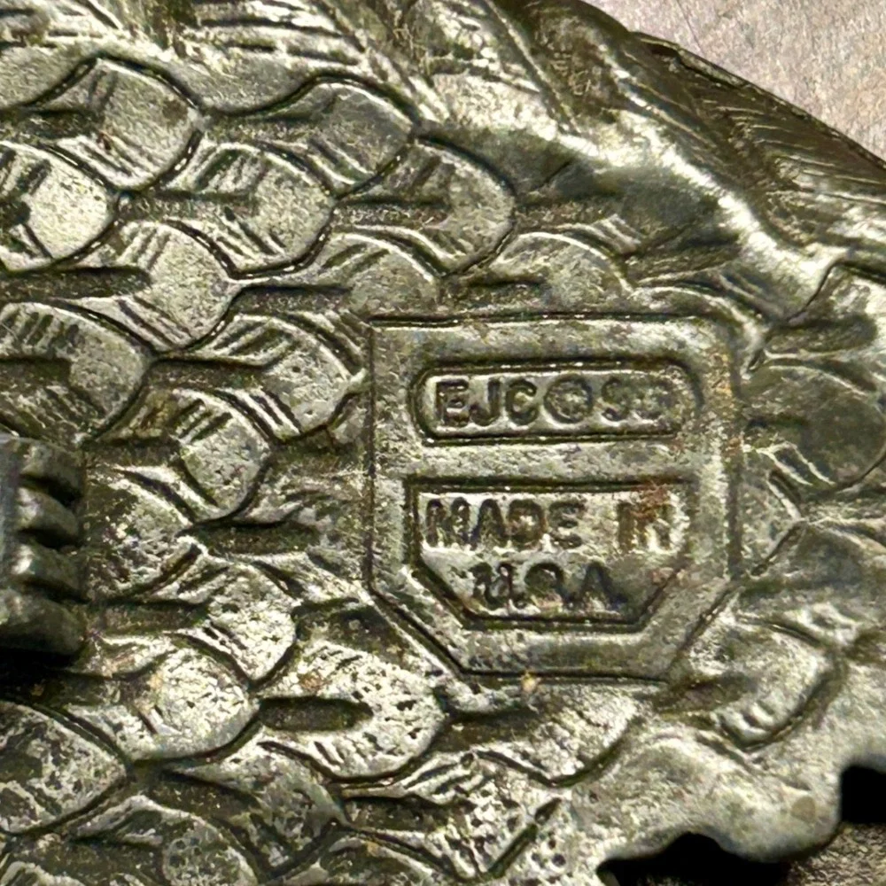 Vintage 1993 USA Made EJC Eagle Head Belt Buckle Silver Western Americana